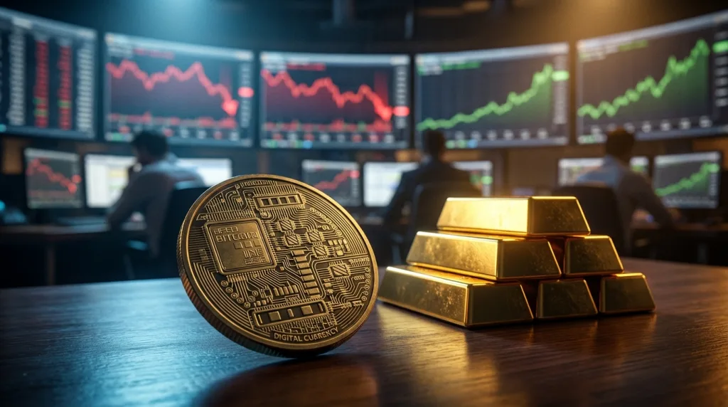 3 Bitcoin Bärenmarkt-Signale im kritischen Wendepunkt 2 Bitcoin Bärenmarkt am Wendepunkt mit fallenden Kryptokursen und stark steigendem Goldpreis als sicherer Hafen.