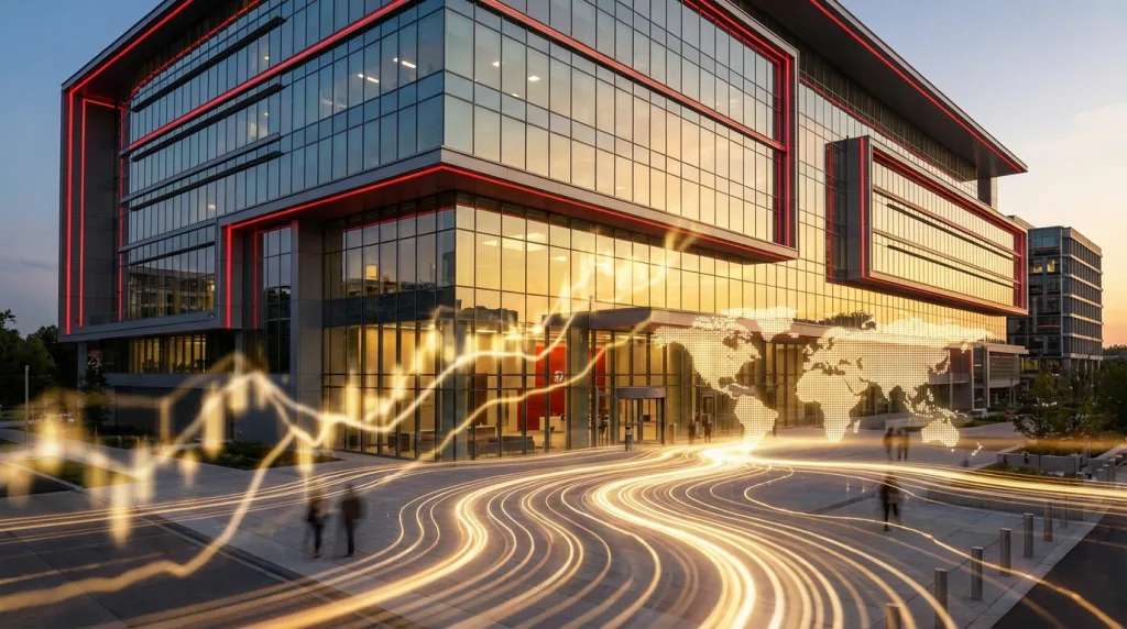 Halliburton Quartal: +4% Rallye dank Cashflow-Power 2 Halliburton Quartal im Fokus: moderne Firmenzentrale mit Symbol für steigenden Cashflow