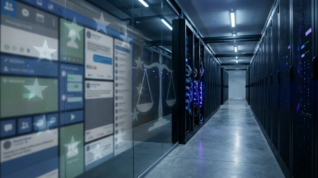 Meta Regulierungen: 3 Risiken und KI-Turbo 9 Meta Regulierungen und KI-Infrastruktur mit Rechenzentrum und Social-Media-Kanälen