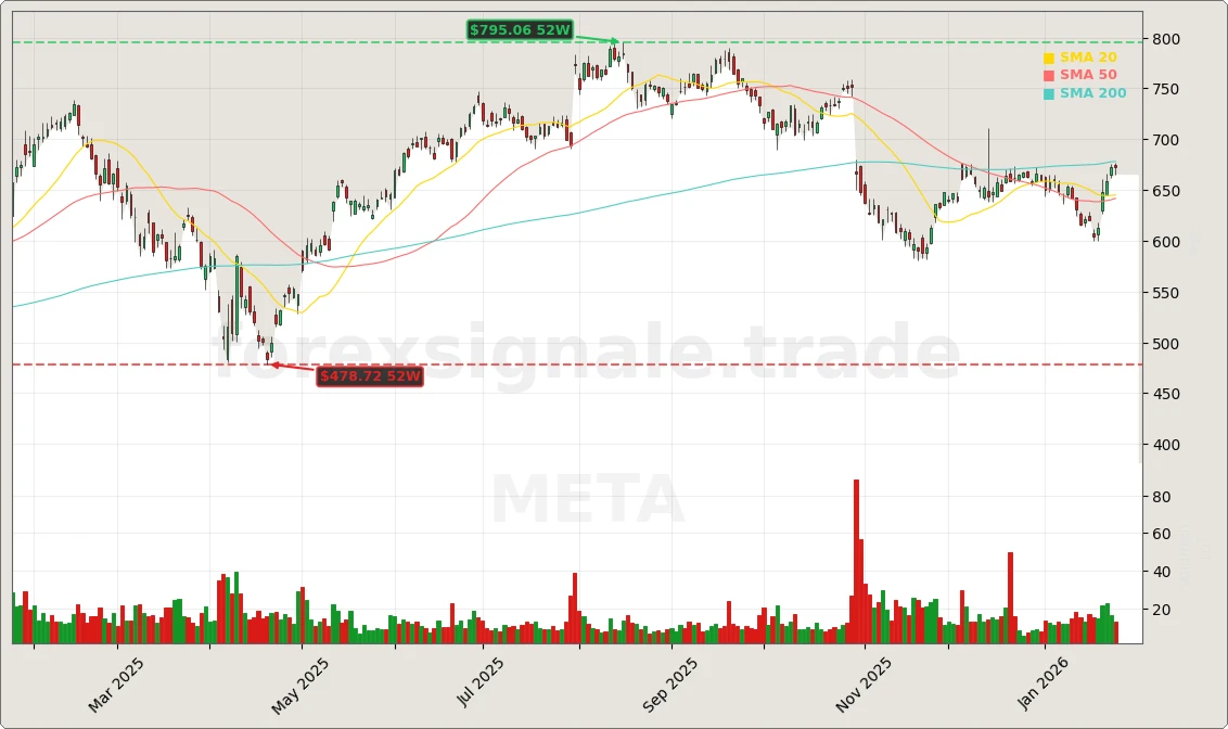 Meta KI-Investitionen: 600 Mrd. als Turbo-Wende 6 Meta Platforms, Inc. Aktienchart - 252 Tage Kursverlauf - Januar 2026