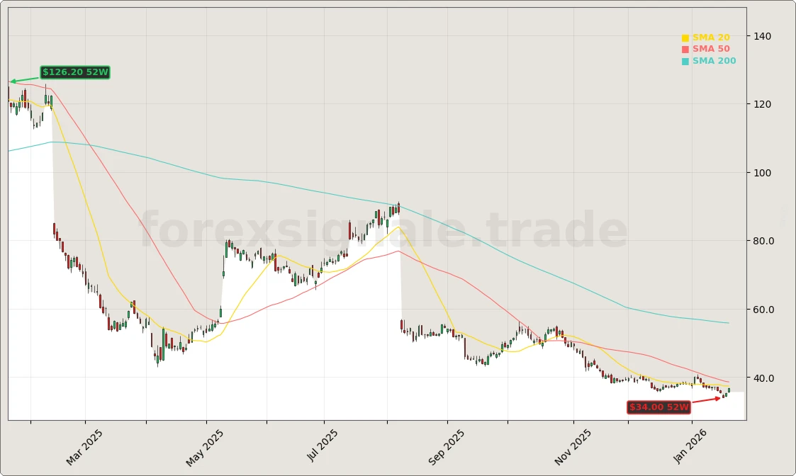 The Trade Desk KI-Plattform und Analystendruck Aktienchart - 252 Tage Kursverlauf - Januar 2026