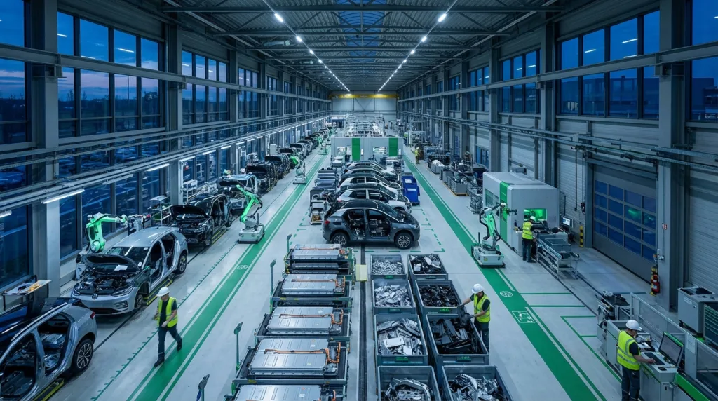 3 Fakten zur Volkswagen Restrukturierung als Wendepunkt 9 Volkswagen Werk Zwickau mit moderner Recycling- und Demontagelinie für Fahrzeuge