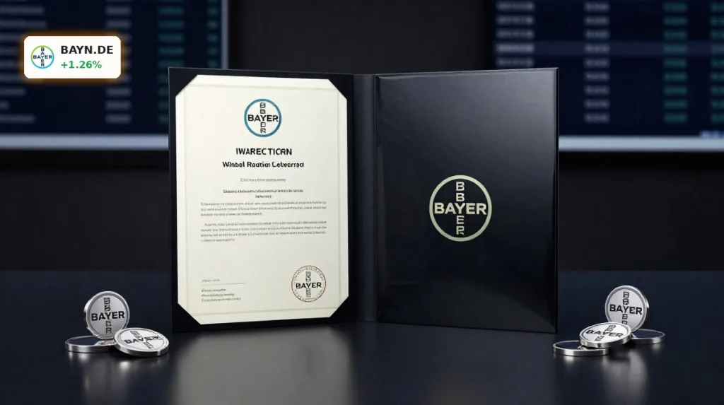 Bayer Stimmrechte im Fokus mit symbolischen Stimmrechtsmarken und Aktienzertifikat