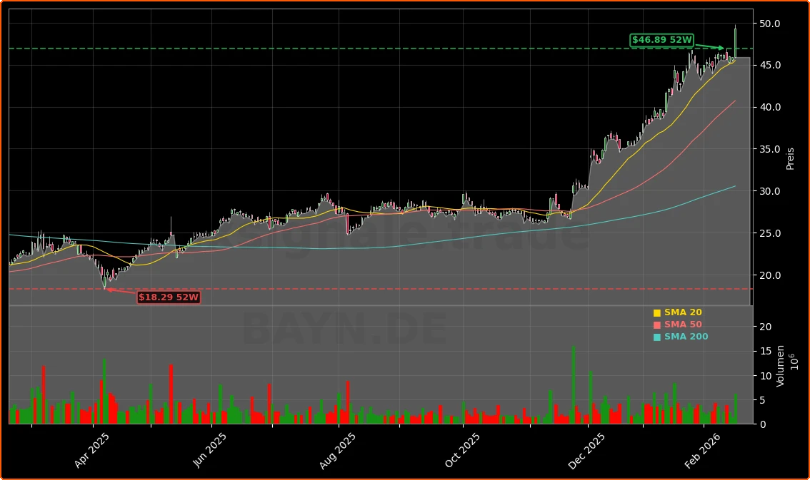 Bayer Glyphosat-Vergleich: Rallye nach teurem Milliarden-Schock 2 Bayer AG Aktienchart - 252 Tage Kursverlauf - Februar 2026