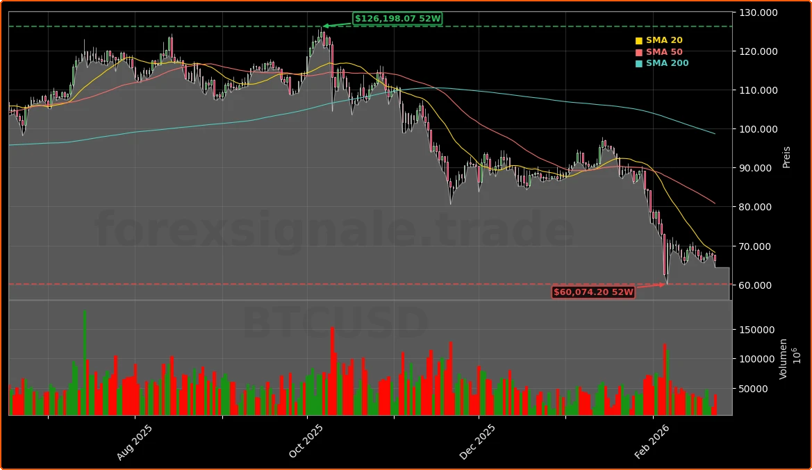 Bitcoin Zollschock: Droht jetzt der Crash auf 60.000 Dollar? 1 Bitcoin Aktienchart - 252 Tage Kursverlauf - Februar 2026