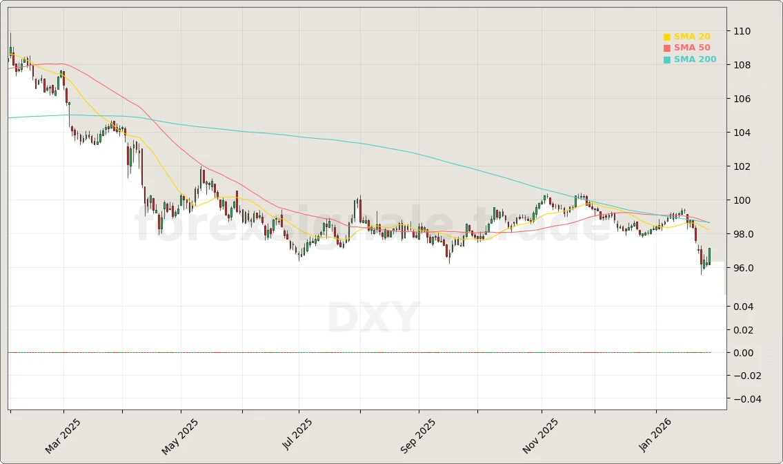 US Dollar Index Aktienchart - 252 Tage Kursverlauf - Februar 2026