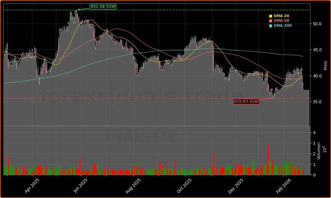 Fresenius Medical Care Quartal -7,4%: Gewinnsprung, Sparprogramm, aber Ausblick-Schock 1 Fresenius Medical Care AG Aktienchart - 252 Tage Kursverlauf - Februar 2026