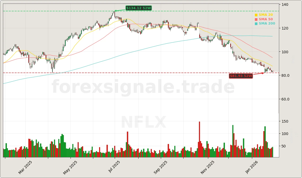 Netflix Merger: 5 Fakten zum spektakulären Coup 6 Netflix Aktienchart - 252 Tage Kursverlauf - Februar 2026
