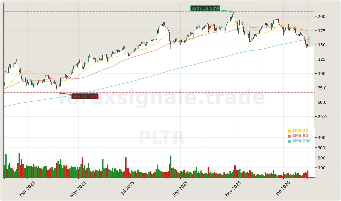Palantir Quartal: +11% Kurssprung nach KI-Rekord 7 Palantir Technologies Inc. Aktienchart - 252 Tage Kursverlauf - Februar 2026