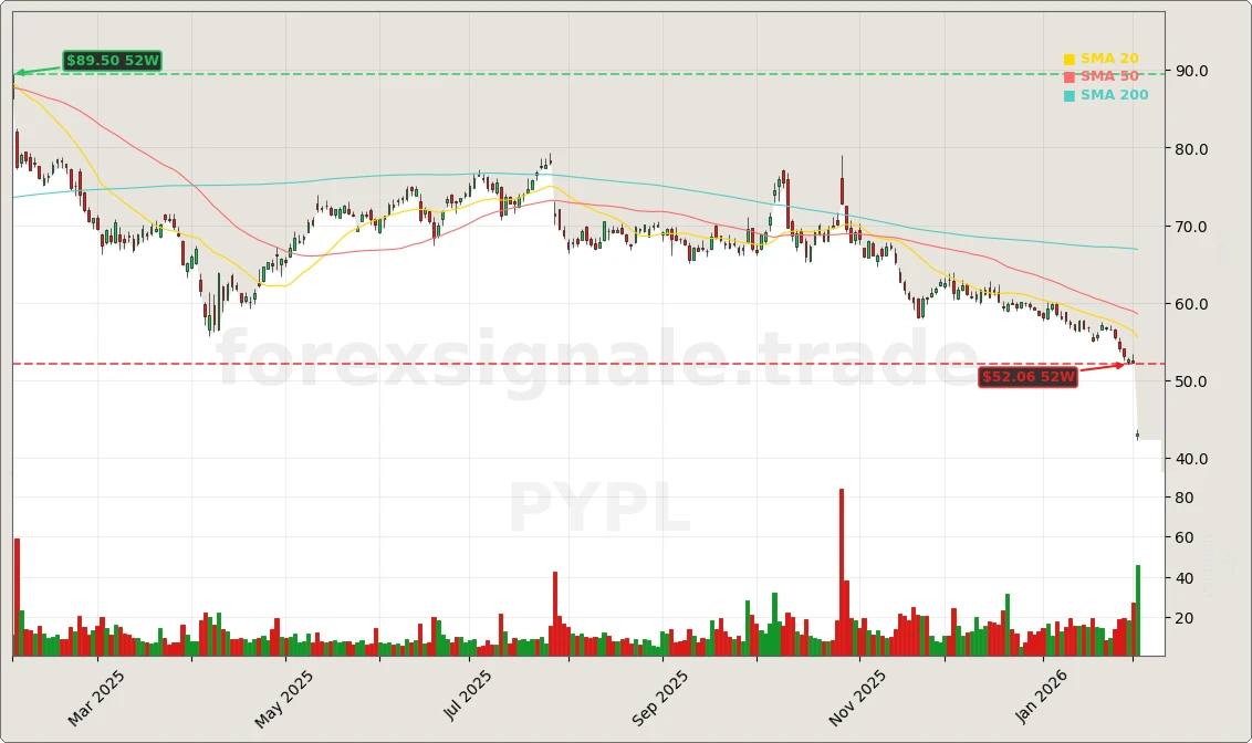 PayPal Holdings, Inc. Aktienchart - 252 Tage Kursverlauf - Februar 2026