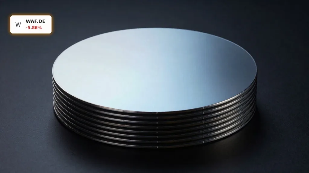 Hochglänzende Silizium-Wafer im Fokus, Symbol für Siltronic Jahreszahlen und Druck im Halbleitermarkt