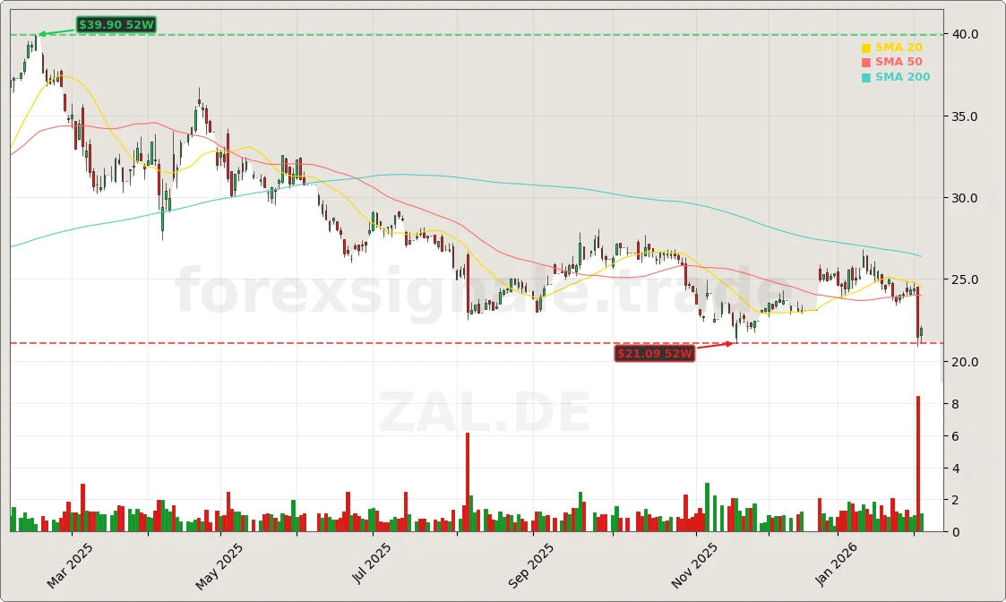 Zalando SE Aktienchart - 252 Tage Kursverlauf - Februar 2026