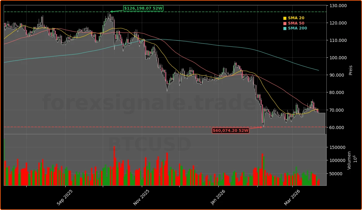 Bitcoin Aktienchart - 252 Tage Kursverlauf - Maerz 2026