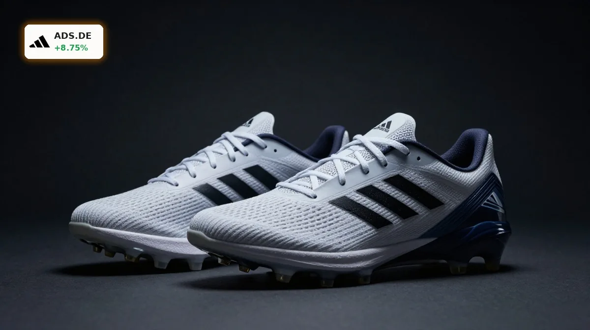 Adidas Quartalszahlen im Fokus mit Premium-Performance-Schuhen vor dunklem Hintergrund