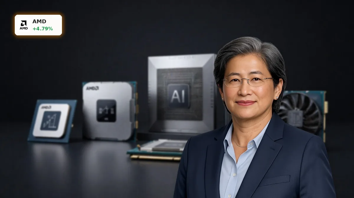 Hochwertige AMD KI-Chips und Prozessoren im Rechenzentrum, Symbol für AMD KI-Boom