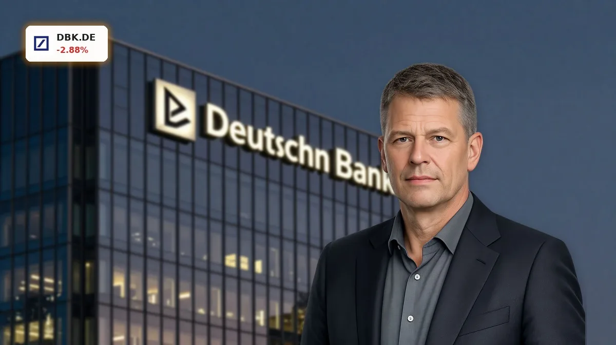 Deutsche Bank Quartalszahlen Symbolbild mit Zentrale und schwankender Marktstimmung