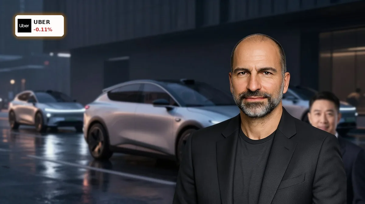 Premium Robotaxi-Flotte in Nachtstadt als Symbol der Uber Robotaxi Partnerschaft