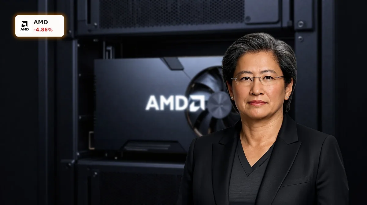 Hochwertige AMD-Rechenzentrums-GPU im Fokus, Symbol für AMD Quartal und KI-Rallye an der Börse