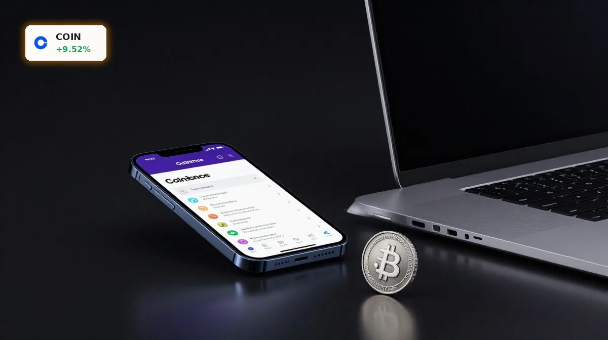 Coinbase Quartal im Fokus mit Trading-App und Krypto-Setup als Symbol für Rallye trotz Milliardenverlust