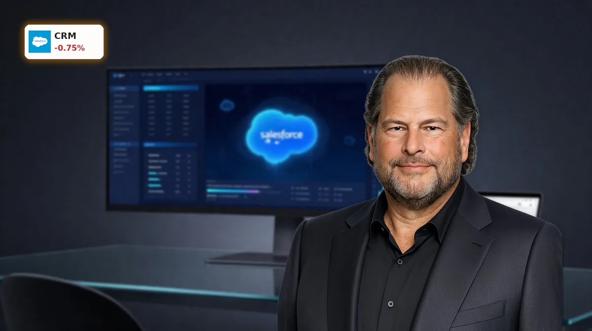 Salesforce Quartal im Fokus mit KI-Dashboard, CRM-Oberfläche und Cloud-Analytics als Symbol für Wachstum und Margen