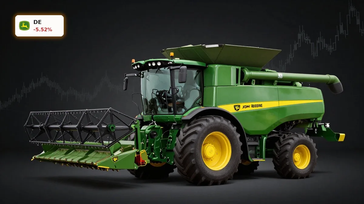 Deere Quartalszahlen im Fokus mit John Deere Maschinen vor düsterem Börsenhintergrund