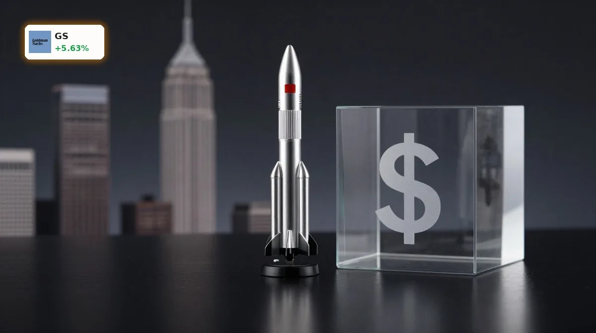 Goldman Sachs SpaceX IPO und +27% Gewinn: Rallye-Chance für GS 5 Goldman Sachs SpaceX IPO Symbolik mit Raketenmodell und Wall-Street-Fokus