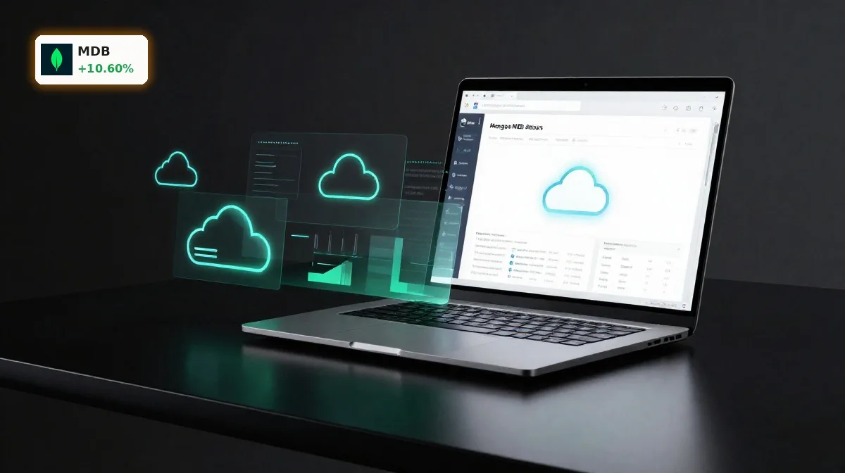 MongoDB Quartal im Fokus mit Atlas-Cloudplattform auf hochwertigem Laptop als Symbol für starkes Wachstum