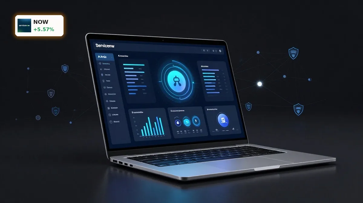 ServiceNow Uebernahme visualisiert als KI-Security-Plattform mit vernetzten Assets und Identitaetskontrolle