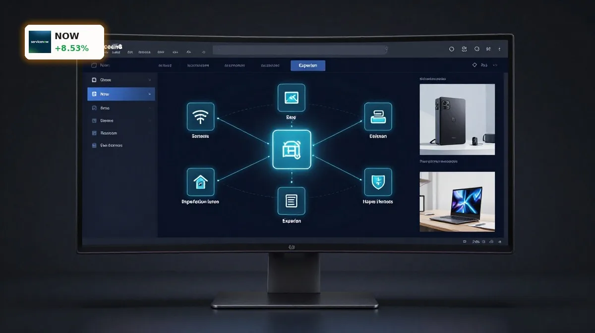 ServiceNow KI-Partnerschaft mit Experian visualisiert als vernetzte KI-Workflows auf der Now Platform