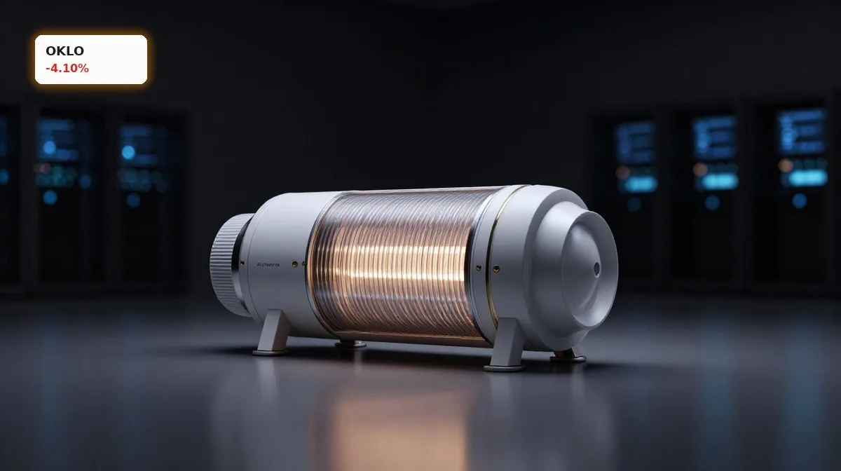 Aurora-Reaktor als Produktinszenierung, Symbol für Oklo Quartal, Nuklearwachstum und Milliarden-Liquidität
