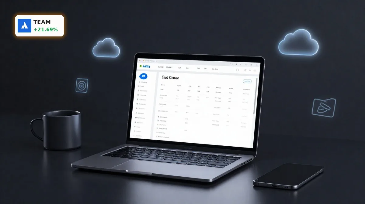 Atlassian Quartal Symbolbild mit Jira-Interface, Cloud-Fokus und KI-Akzenten für starkes SaaS-Wachstum