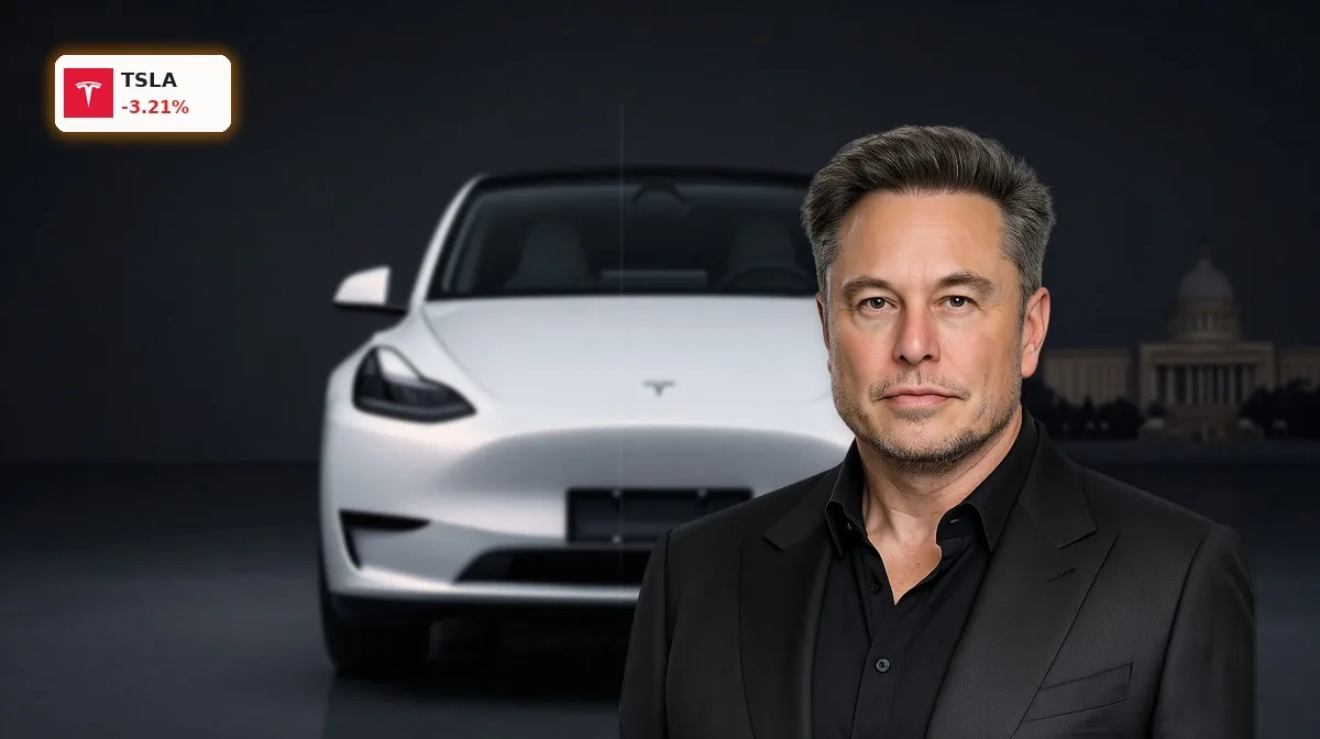 Tesla China-Delegation vor geopolitischem Hintergrund zwischen USA und China, Fokus auf Tesla-Elektroauto und China-Reise