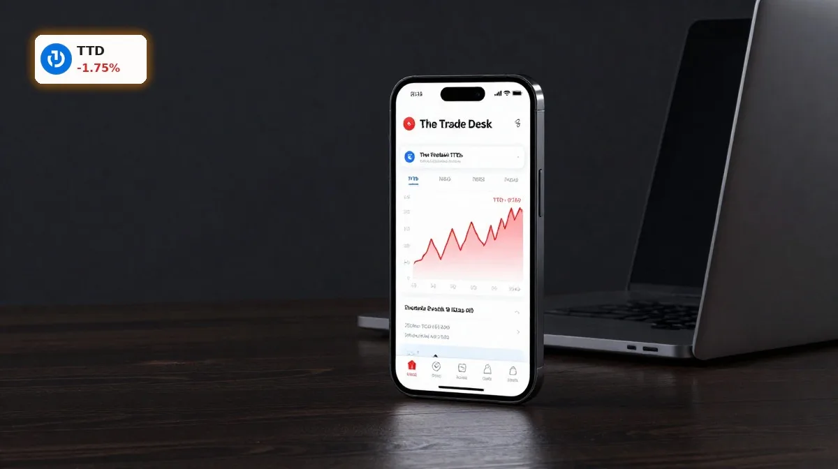 The Trade Desk Quartal mit Kursrückgang auf Trading-App vor dunklem Hintergrund