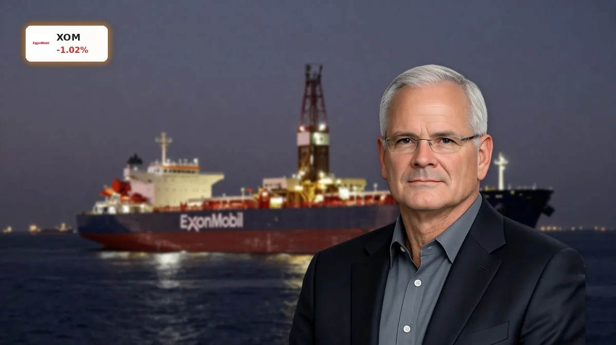 Exxon Mobil Quartal im Fokus mit Öltanker und Förderplattform vor geopolitisch angespannter Straße von Hormus