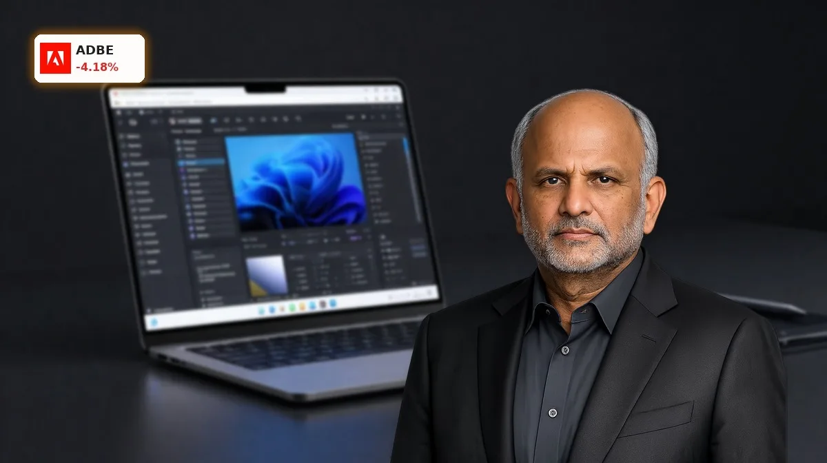 Adobe Quartalszahlen: Warnung vor KI-Schock und CEO-Wechsel 4 Adobe Quartalszahlen: Creative-Cloud-Software auf Laptop im dunklen Studio als Symbol für KI-Strategie und Produktfokus