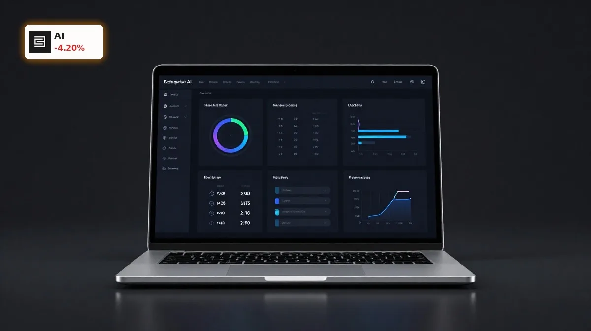 C3.ai Quartalszahlen mit Enterprise-AI-Software auf Laptop in dunkler Premium-Inszenierung