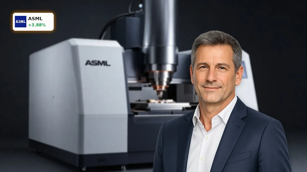 ASML Prognose mit EUV-Lithografiemaschine als Symbol für AI-Boom, Kursziel 2000 Euro und High-NA-Wachstum
