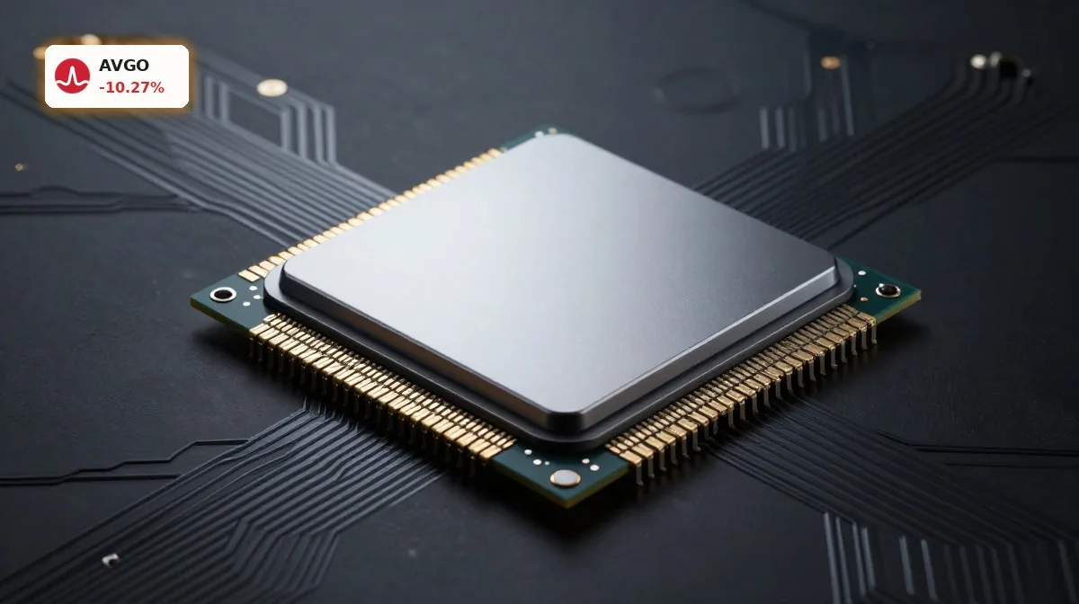Broadcom Quartalszahlen: Rekord-Boom trotz Ausblick-Schock 5 Broadcom Quartalszahlen mit KI-Chip auf Leiterplatte als Symbol für starkes Wachstum und vorsichtigen Ausblick