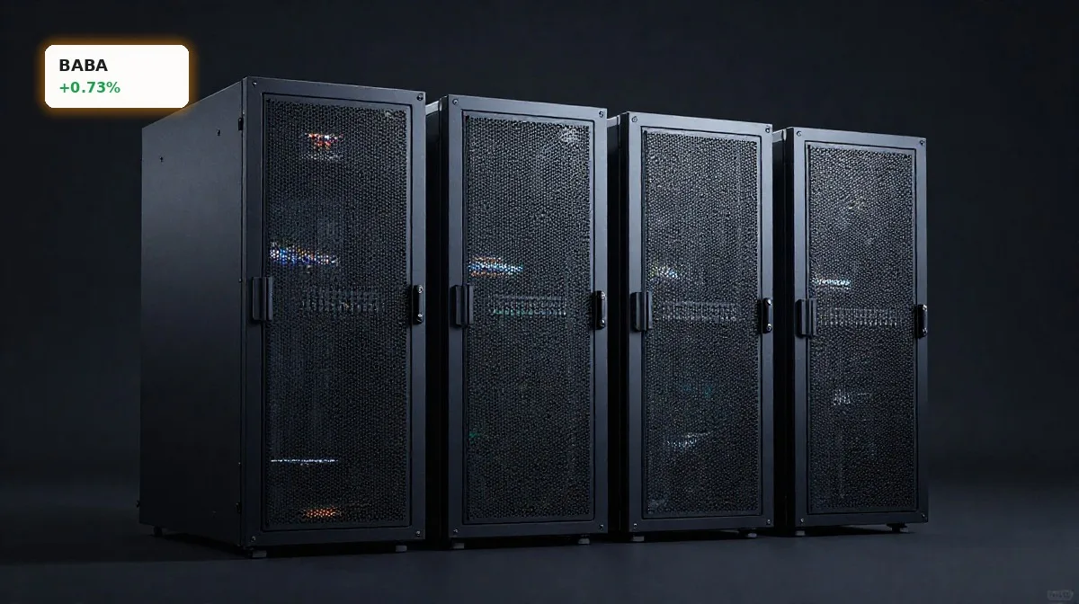Alibaba Pentagon-Liste: symbolische Inszenierung von Cloud-Servern und KI-Hardware im dunklen Premium-Setting