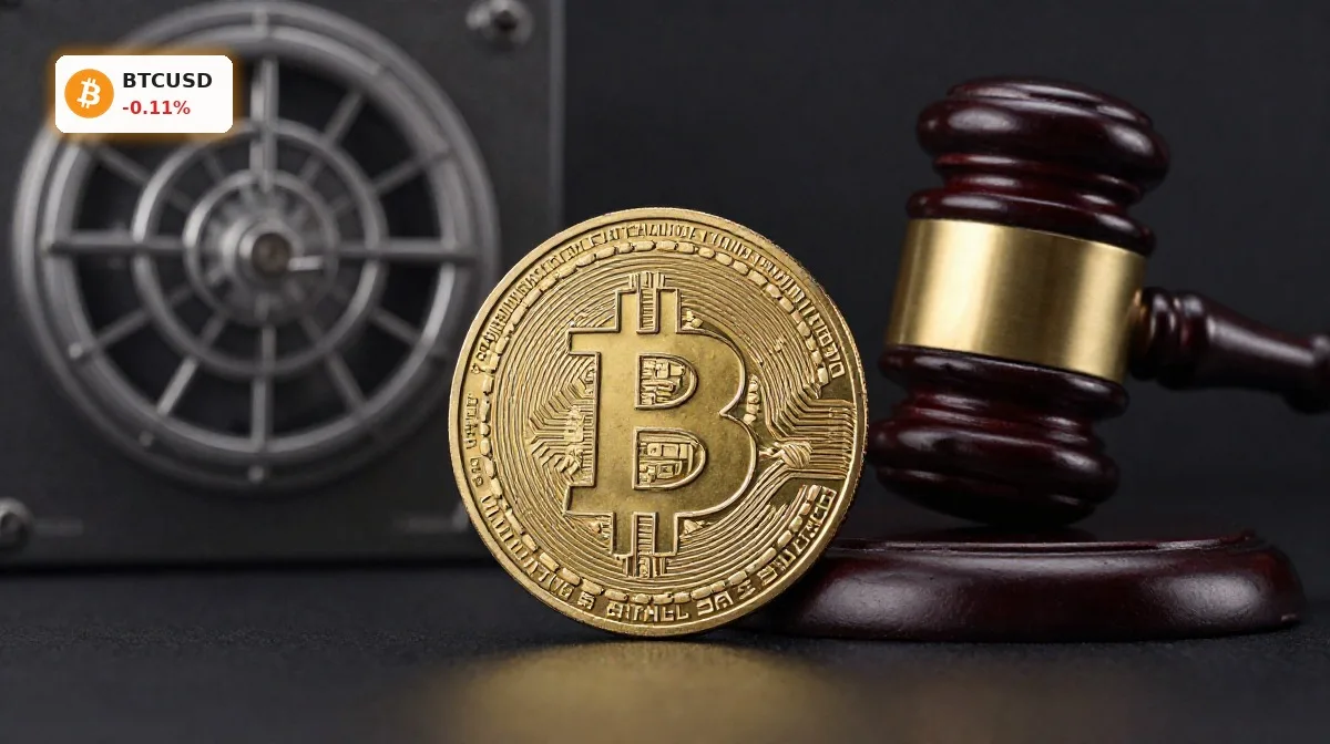 Bitcoin Regulierung: Illinois-Schock bremst den Boom im Markt 4 Bitcoin Regulierung mit Bitcoin-Münze, Richterhammer und Banktresor als Symbol für Illinois-Steuer und Bankenadoption