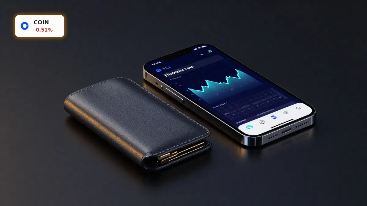 Coinbase Kryptocrash: Hardware-Wallet und Smartphone im dunklen Produkt-Fokus als Symbol für den Kryptoabschwung