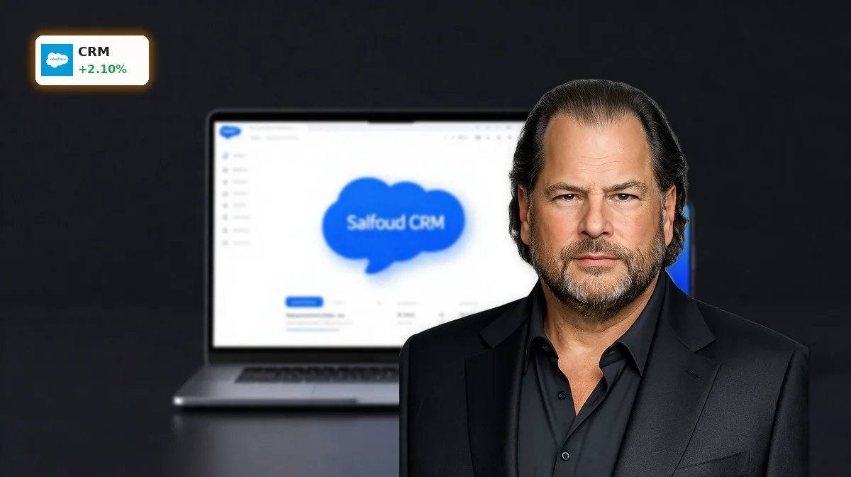 Salesforce Uebernahme: CRM-Plattform mit AI-Agenten-Fokus auf dunklem Hintergrund