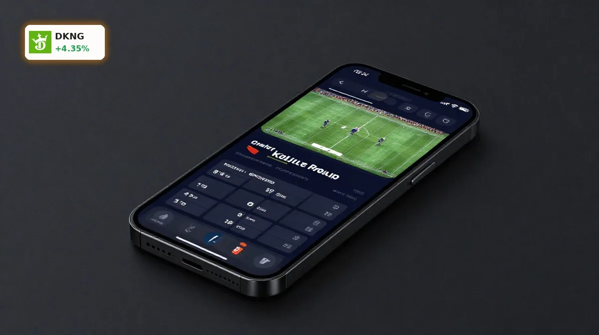DraftKings Prognosemarkt: 4,3% Rallye vor FIFA-WM-Start 3 DraftKings Prognosemarkt auf Smartphone mit Sportwetten-App und Fußballbezug vor der FIFA-WM im dunklen Premium-Setting