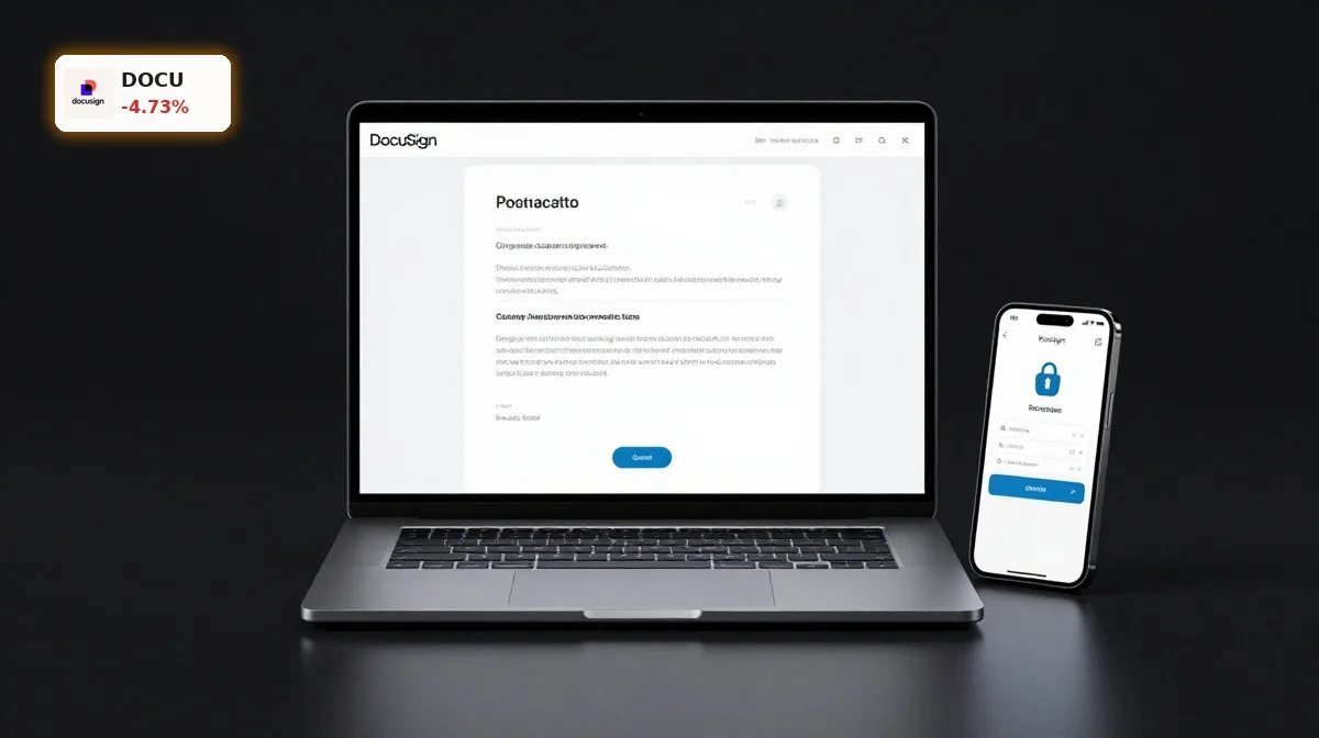 DocuSign Quartal: digitale Vertragsplattform auf Laptop und Smartphone in hochwertiger Produktinszenierung