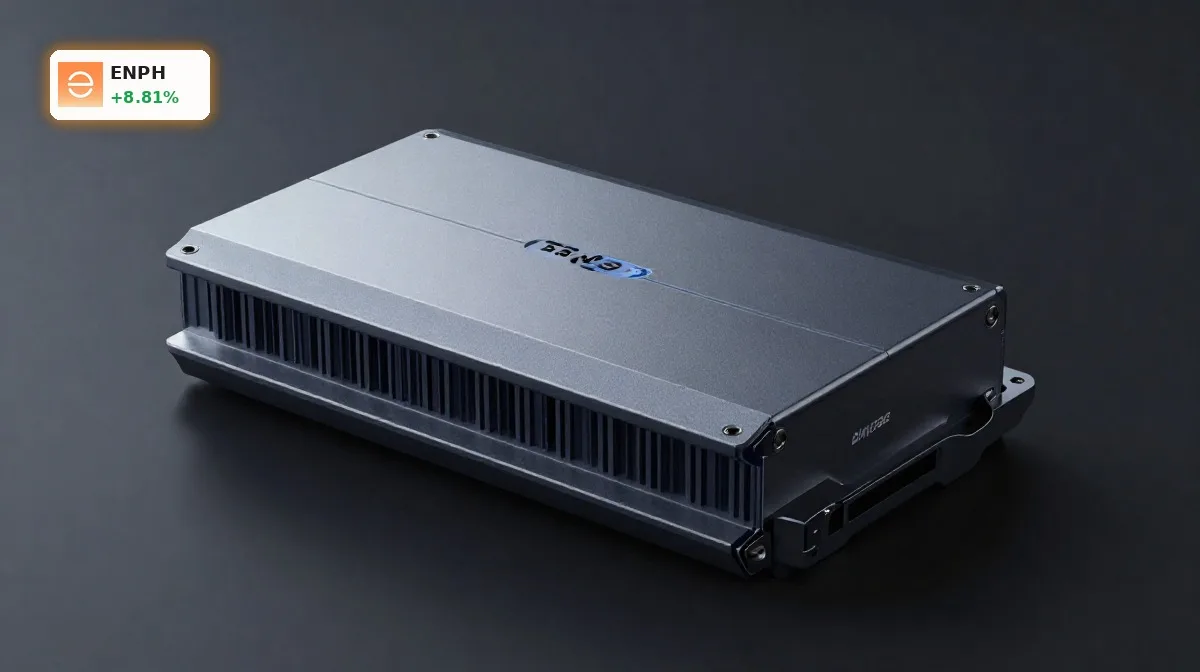 Enphase Energy Microinverter: 8.8% Rallye nach Start 7 Enphase Energy Microinverter IQ9S-3P als Produktaufnahme vor dunklem Hintergrund für gewerbliche Solaranlagen