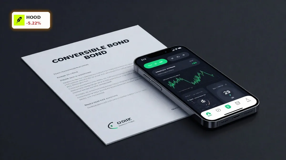 Robinhood Wandelanleihe mit Smartphone und Anleihe-Dokument als Symbol für Rückkäufe und Kapitalmaßnahme