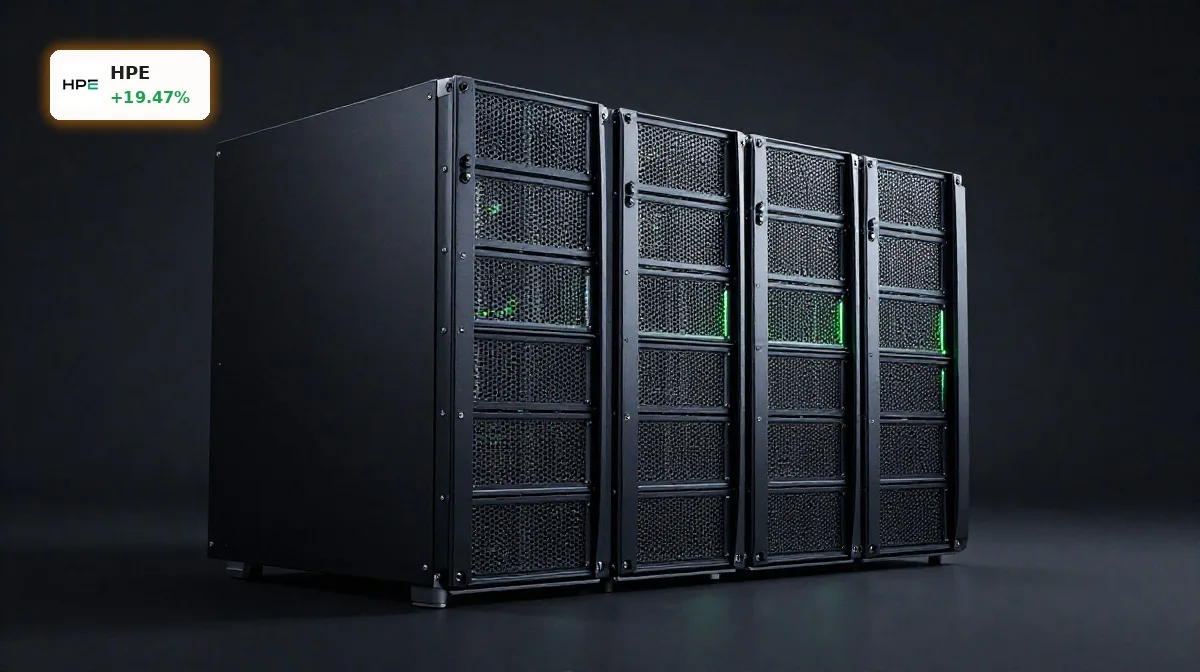 Hewlett Packard Enterprise Quartal mit KI-Servern und Netzwerkhardware im Rechenzentrum