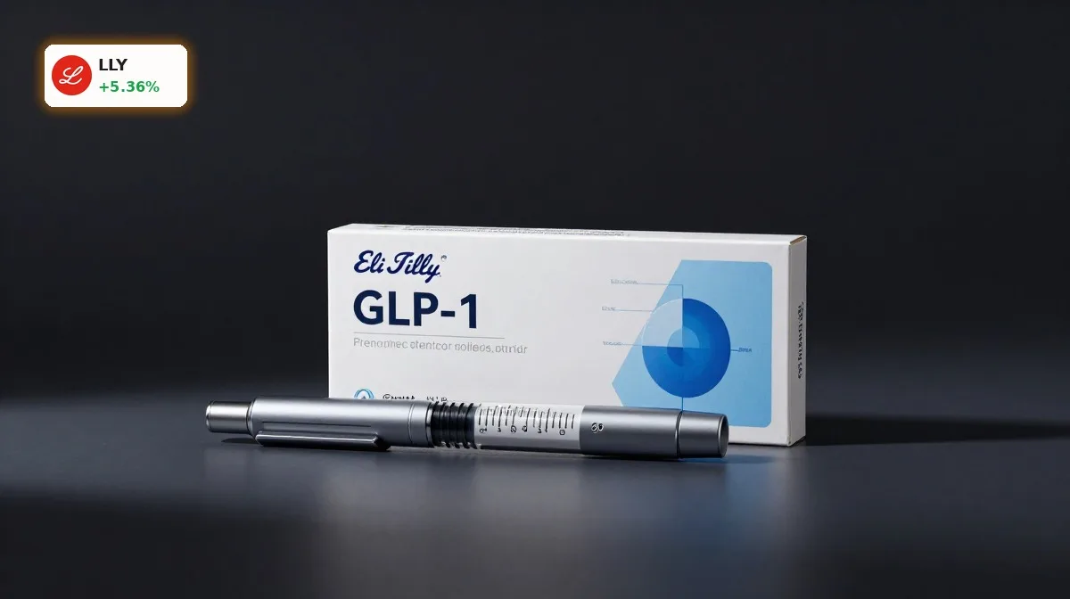 Eli Lilly LillyDirect mit GLP-1-Injektionspen und Medikamentenverpackung in hochwertiger Produktinszenierung
