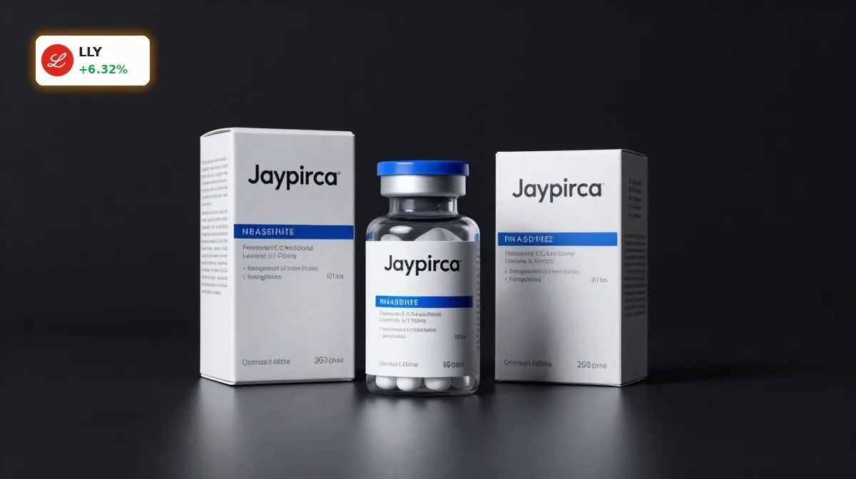 Eli Lilly Jaypirca als Onkologie-Medikament elegant inszeniert vor dunklem Hintergrund zur EU-Zulassung bei CLL