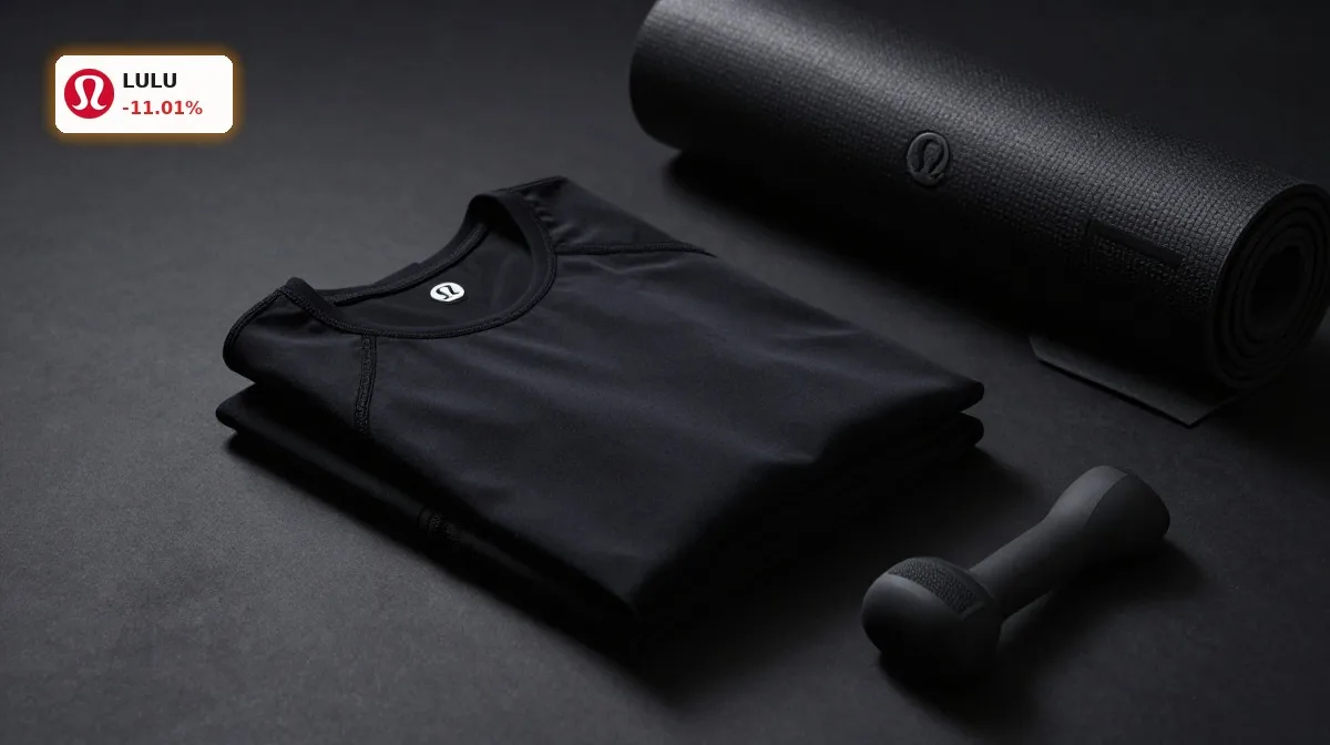 Lululemon Quartalszahlen: Premium-Sportbekleidung und Yogamatte vor dunklem Hintergrund als Symbol für Prognosesenkung